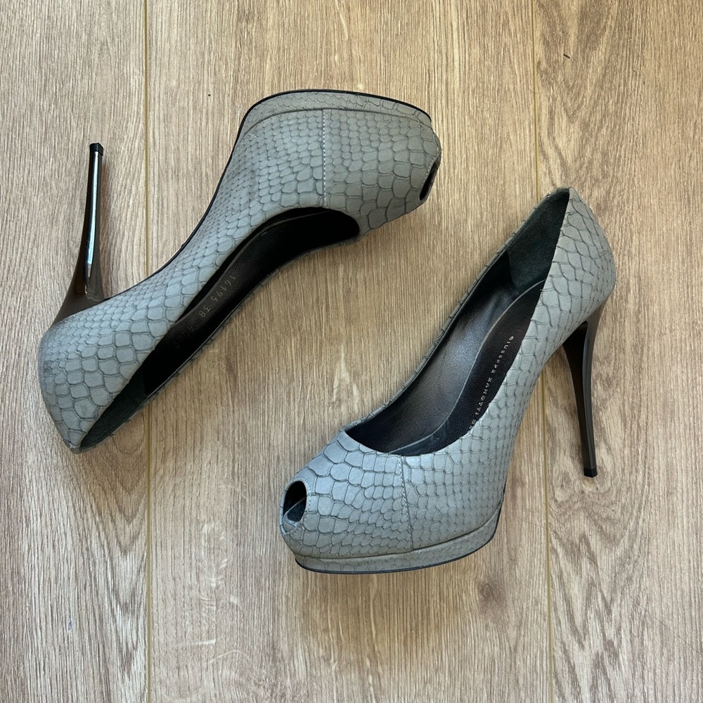 Giuseppe Zanotti Gray Suede Animal Print Stilettos